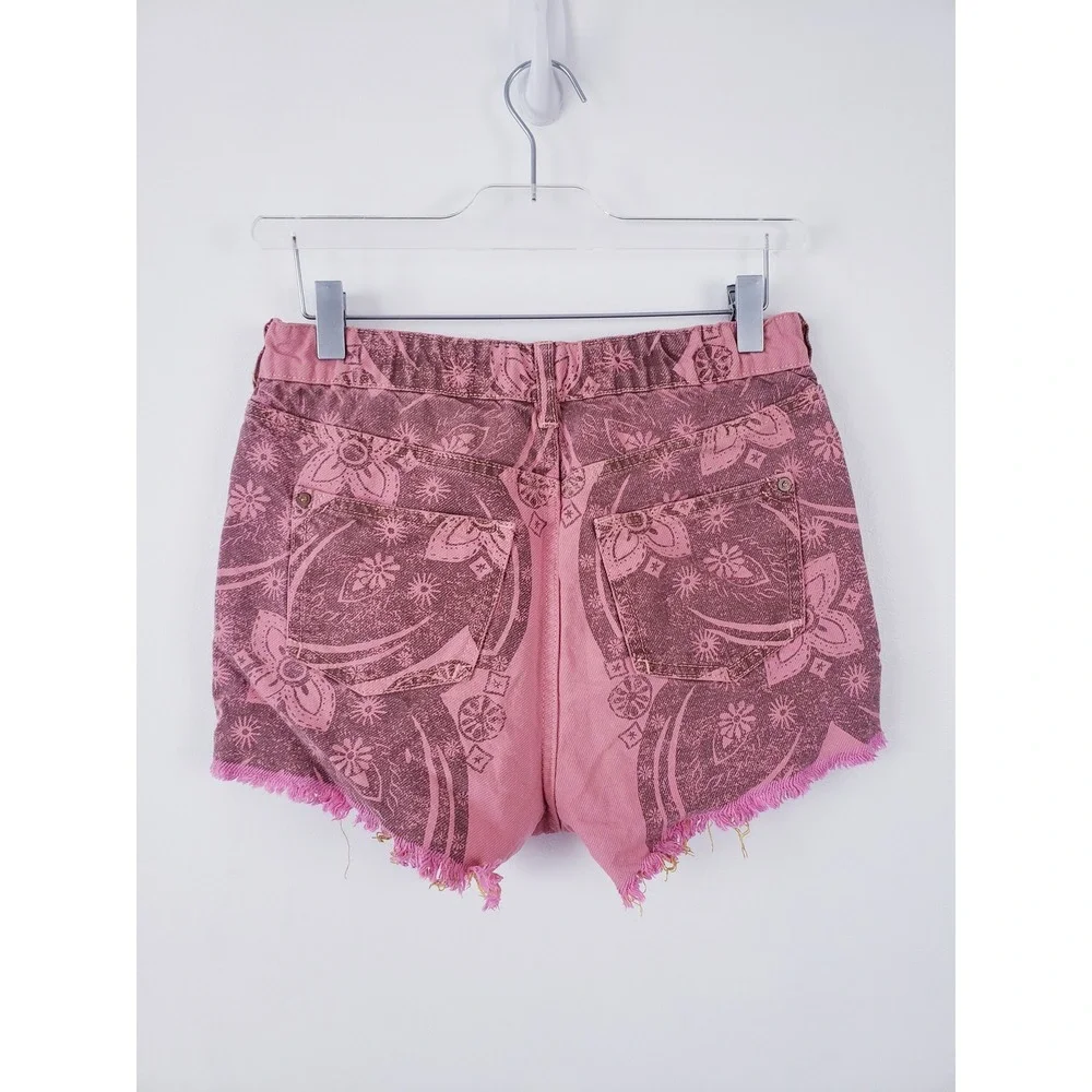 Anthropologie‎ Pilcro Scrunchie Denim Shorts Floral Paisley Print Frayed Hem XS - Picture 3 of 8